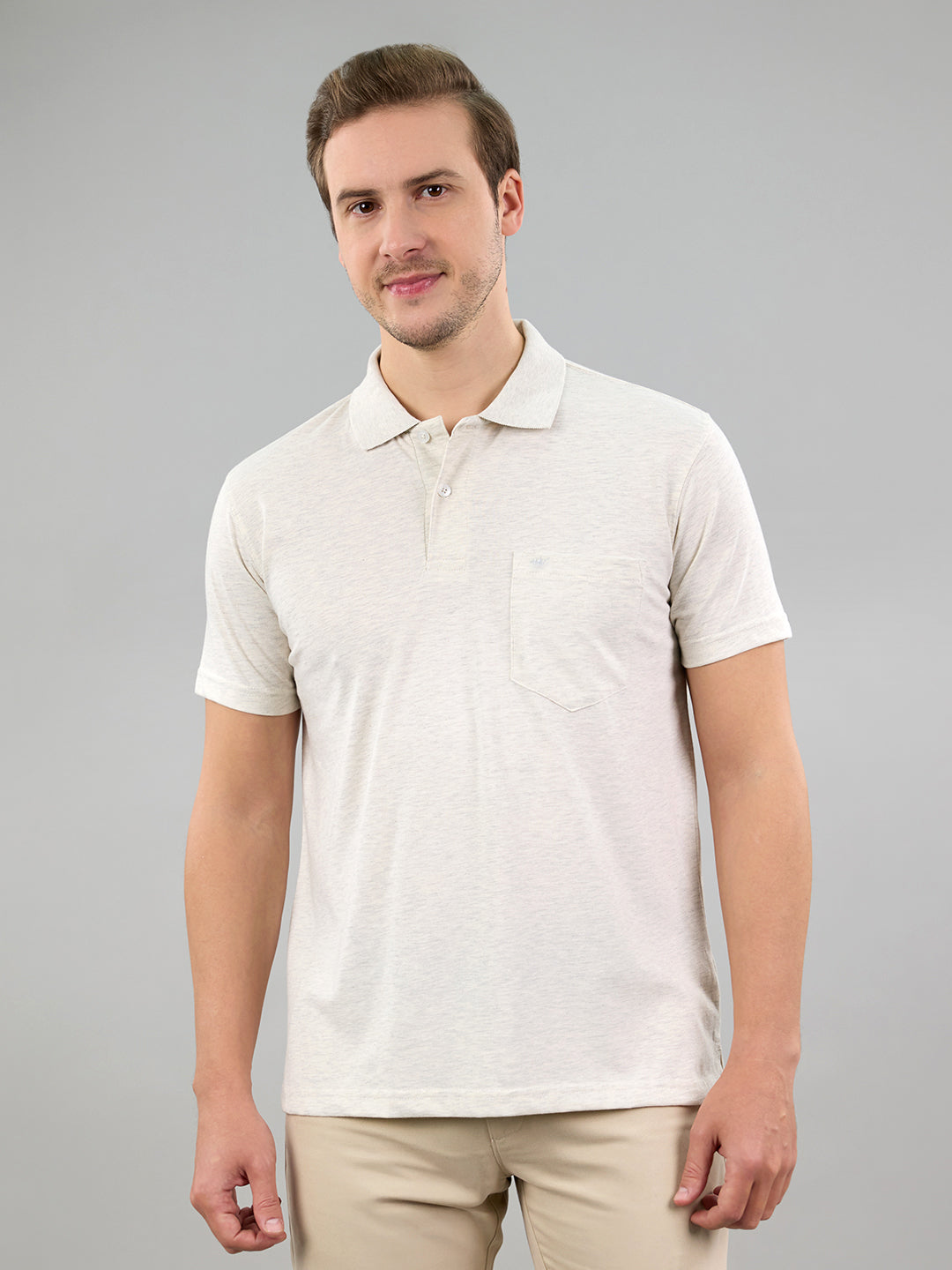 Men Off White Solid Polo Collar Half Sleeve T-Shirt