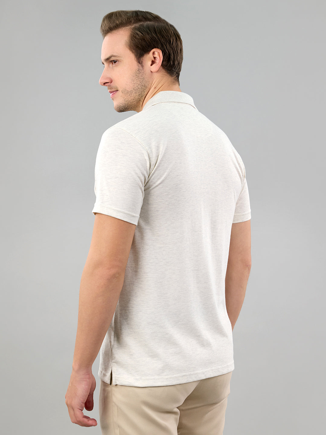 Men Off White Solid Polo Collar Half Sleeve T-Shirt