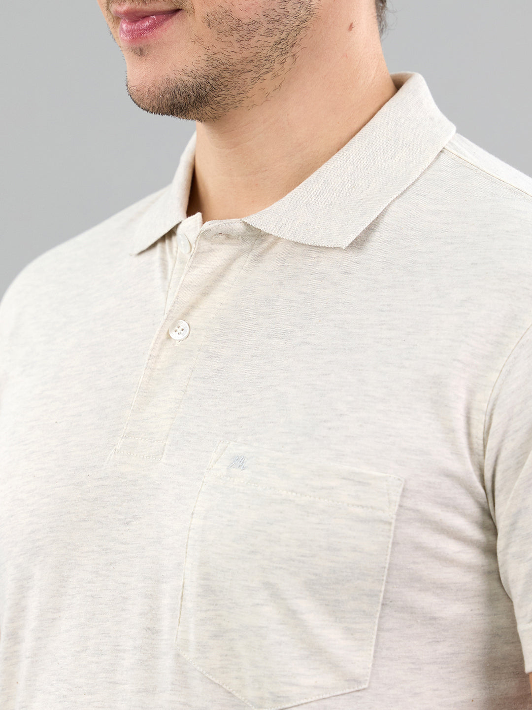 Men Off White Solid Polo Collar Half Sleeve T-Shirt