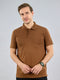 Men Brown Solid Polo Collar Half Sleeve T-Shirt