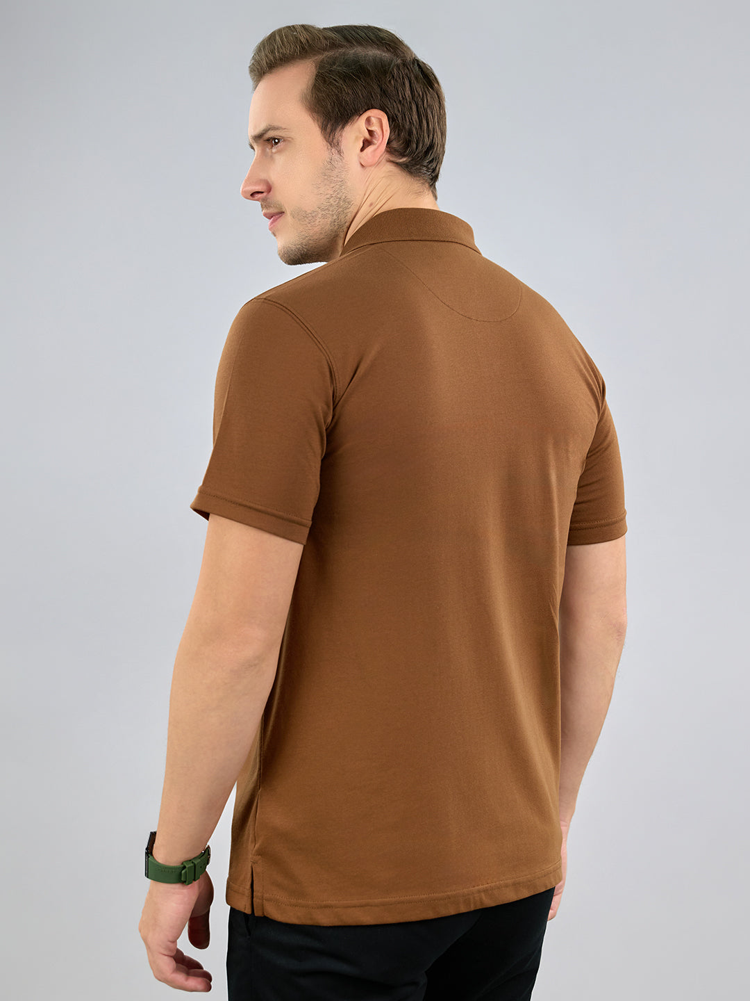 Men Brown Solid Polo Collar Half Sleeve T-Shirt