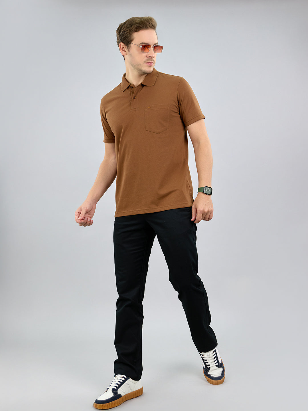 Men Brown Solid Polo Collar Half Sleeve T-Shirt
