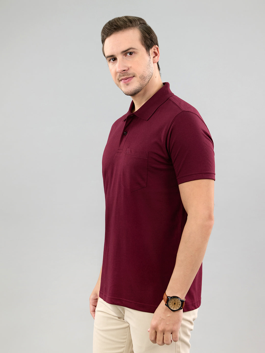 Men Maroon Solid Polo Collar Half Sleeve T-Shirt