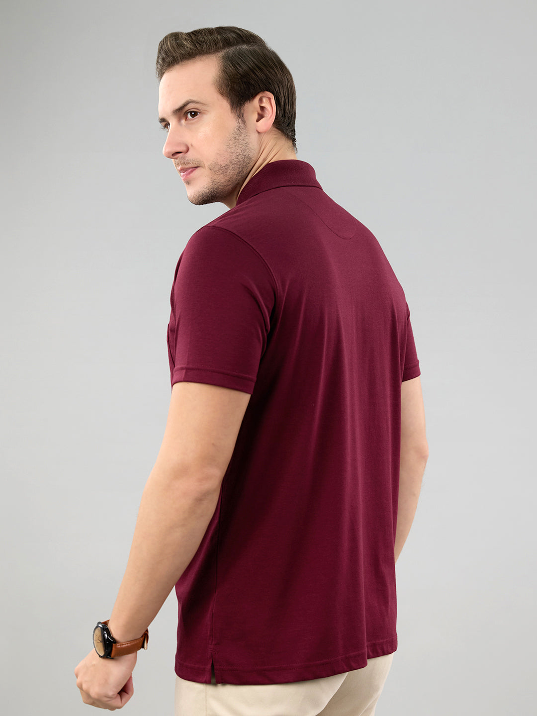 Men Maroon Solid Polo Collar Half Sleeve T-Shirt
