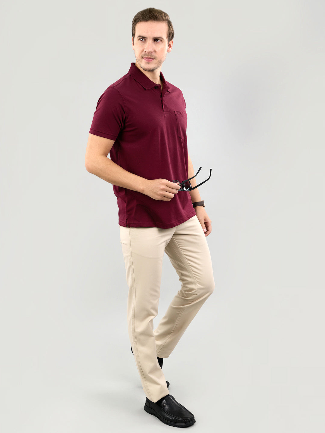 Men Maroon Solid Polo Collar Half Sleeve T-Shirt