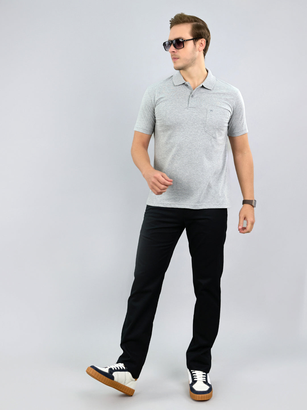 Men Grey Solid Polo Collar Half Sleeve T-Shirt