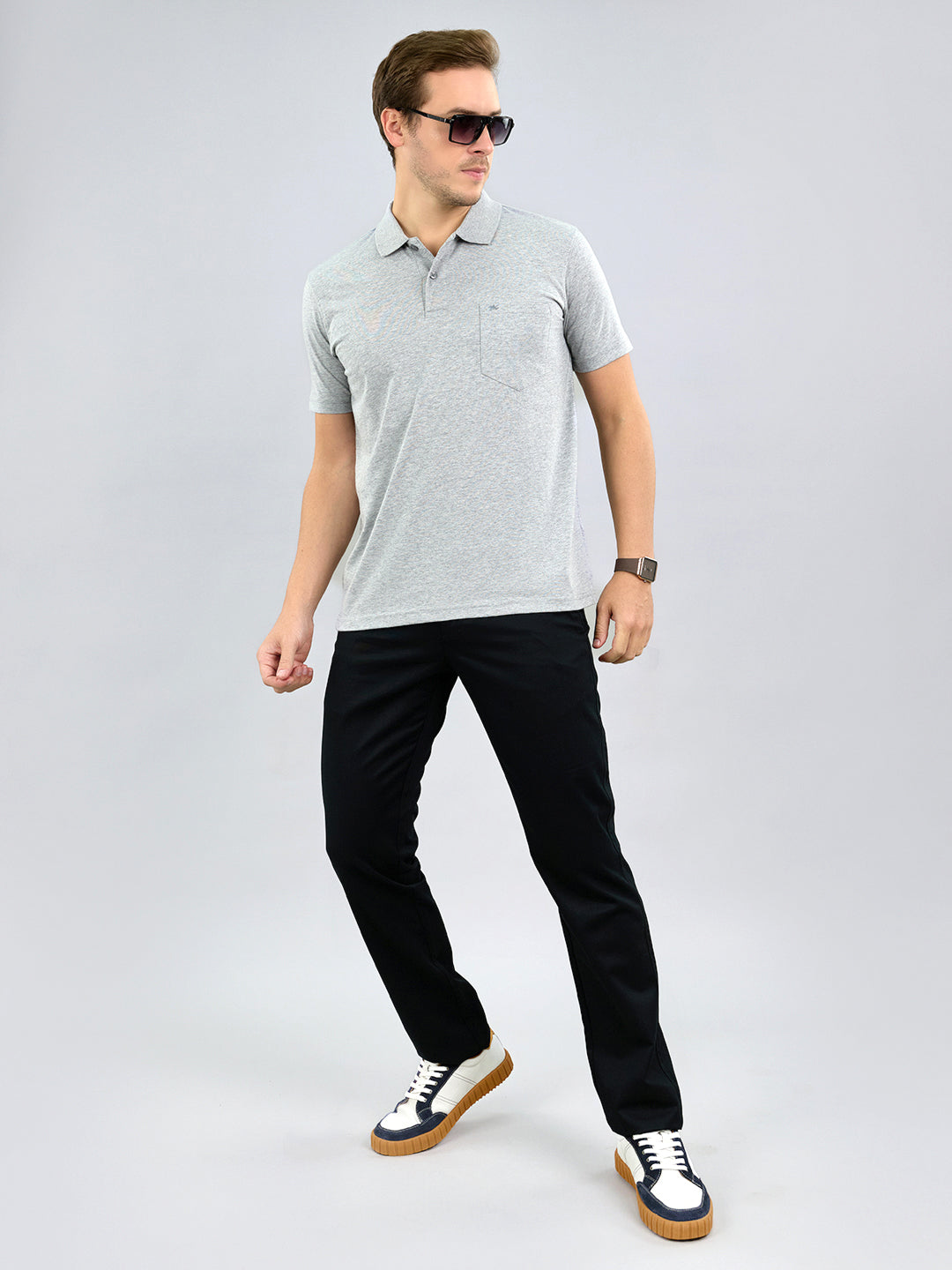 Men Grey Solid Polo Collar Half Sleeve T-Shirt