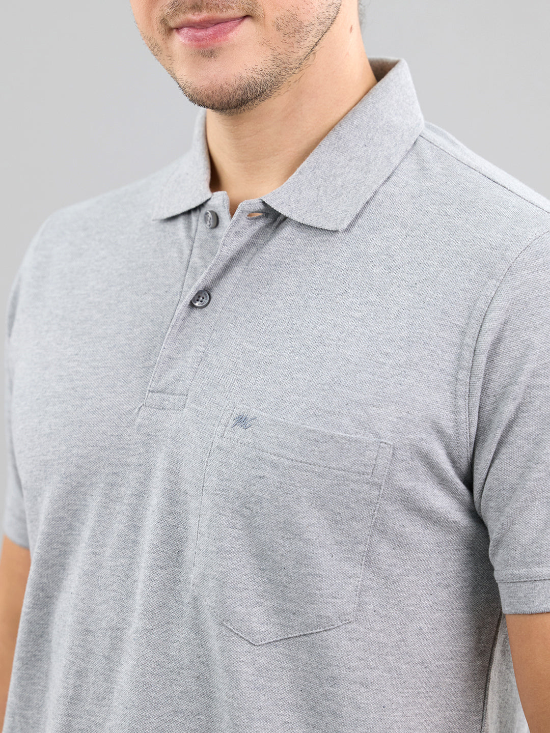 Men Grey Solid Polo Collar Half Sleeve T-Shirt