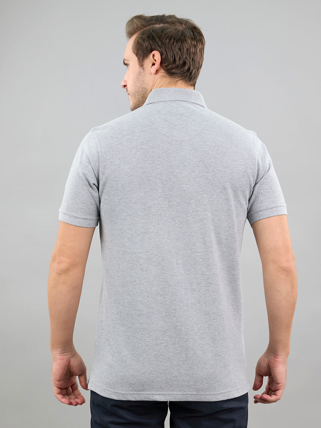 Men Grey Solid Polo Collar Half Sleeve T-Shirt