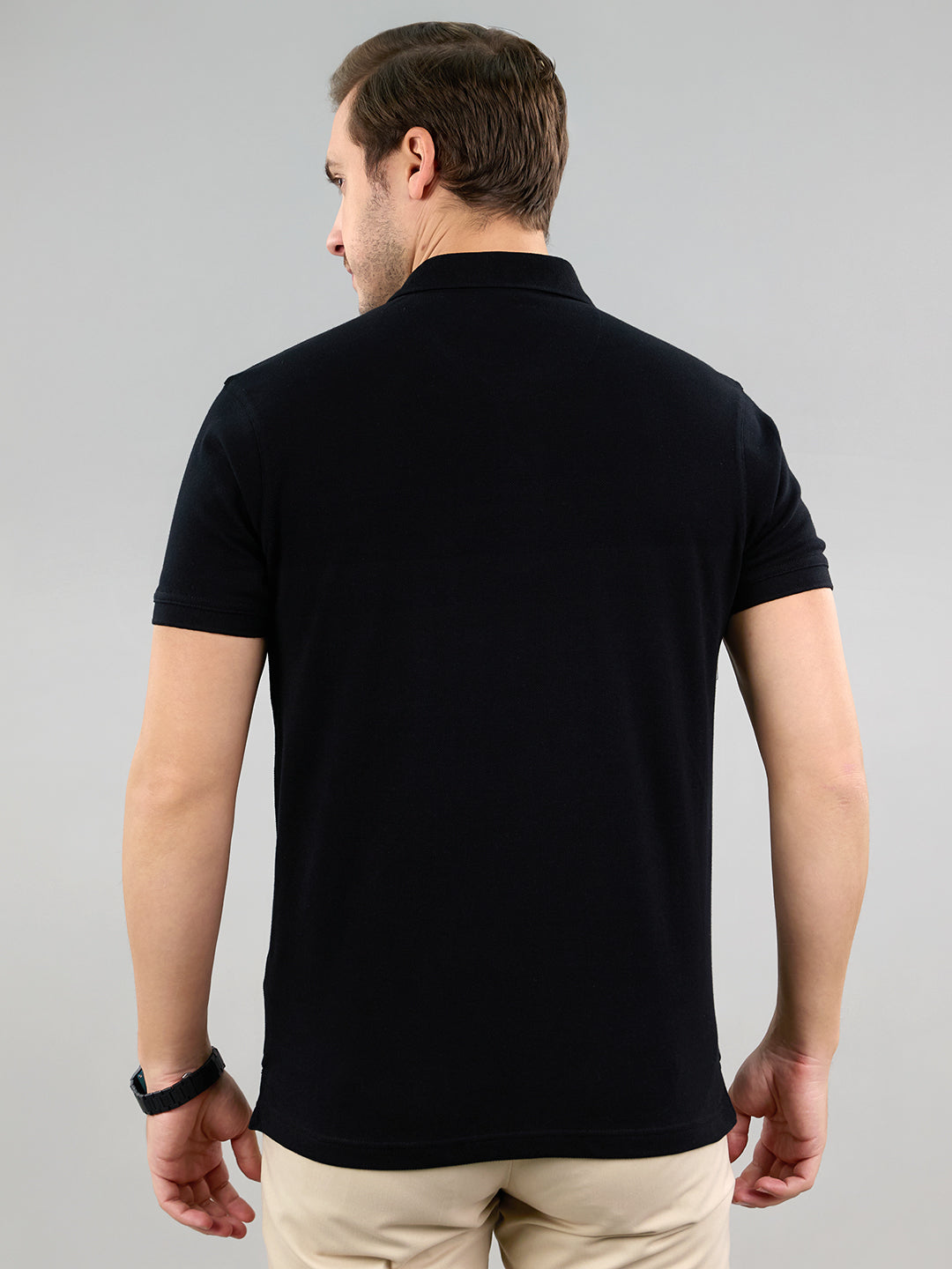 Men Black Solid Polo Collar Half Sleeve T-Shirt
