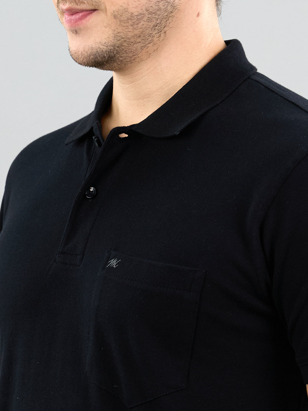 Men Black Solid Polo Collar Half Sleeve T-Shirt