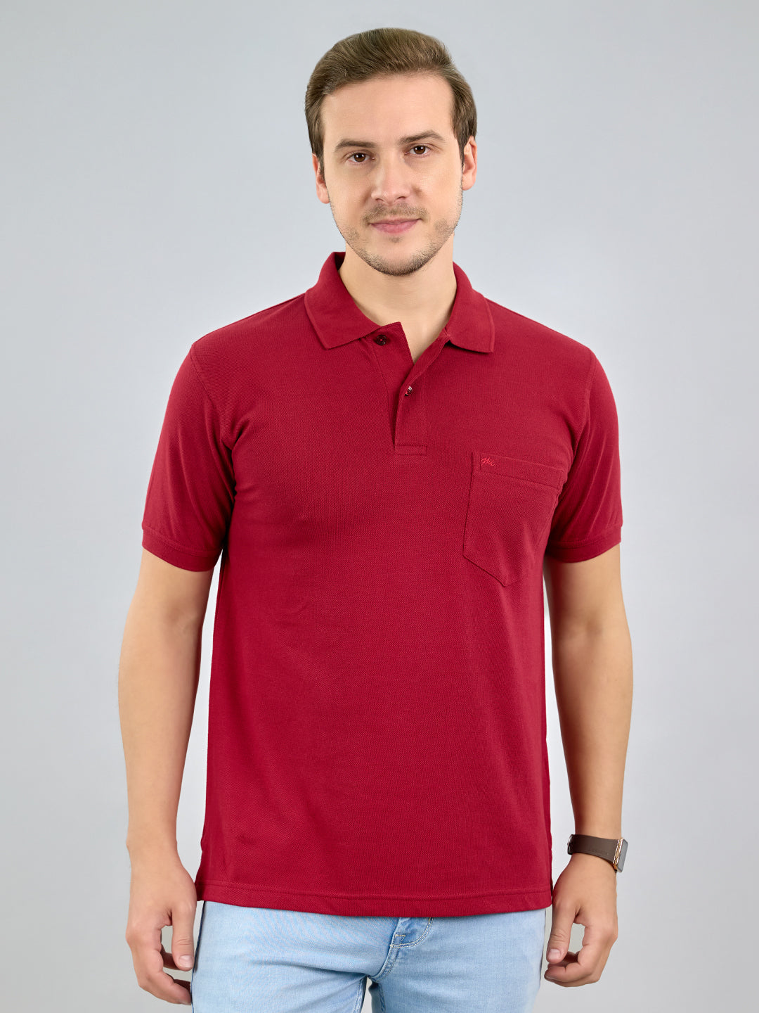 Men Maroon Solid Polo Collar Half Sleeve T-Shirt