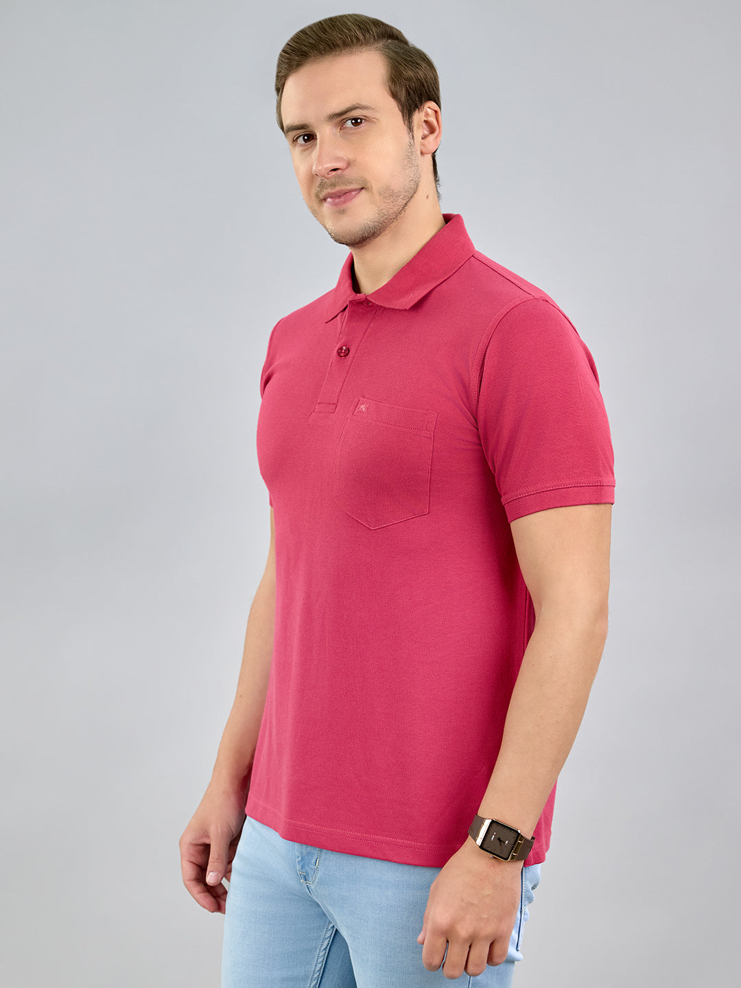 Men Pink Solid Polo Collar Half Sleeve T-Shirt
