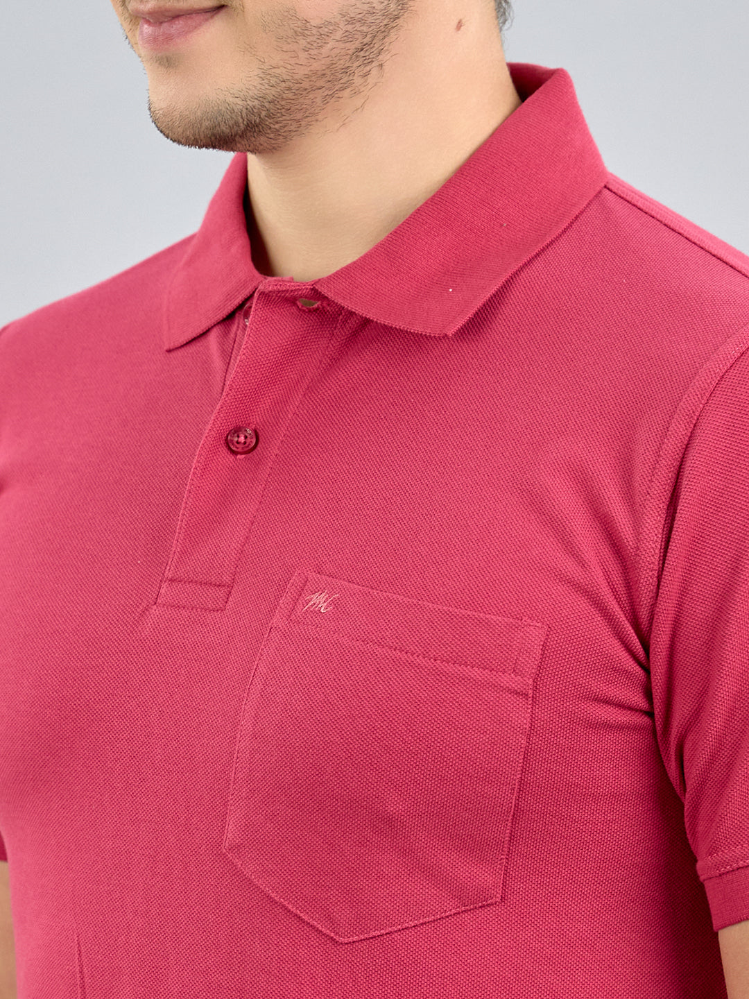 Men Pink Solid Polo Collar Half Sleeve T-Shirt
