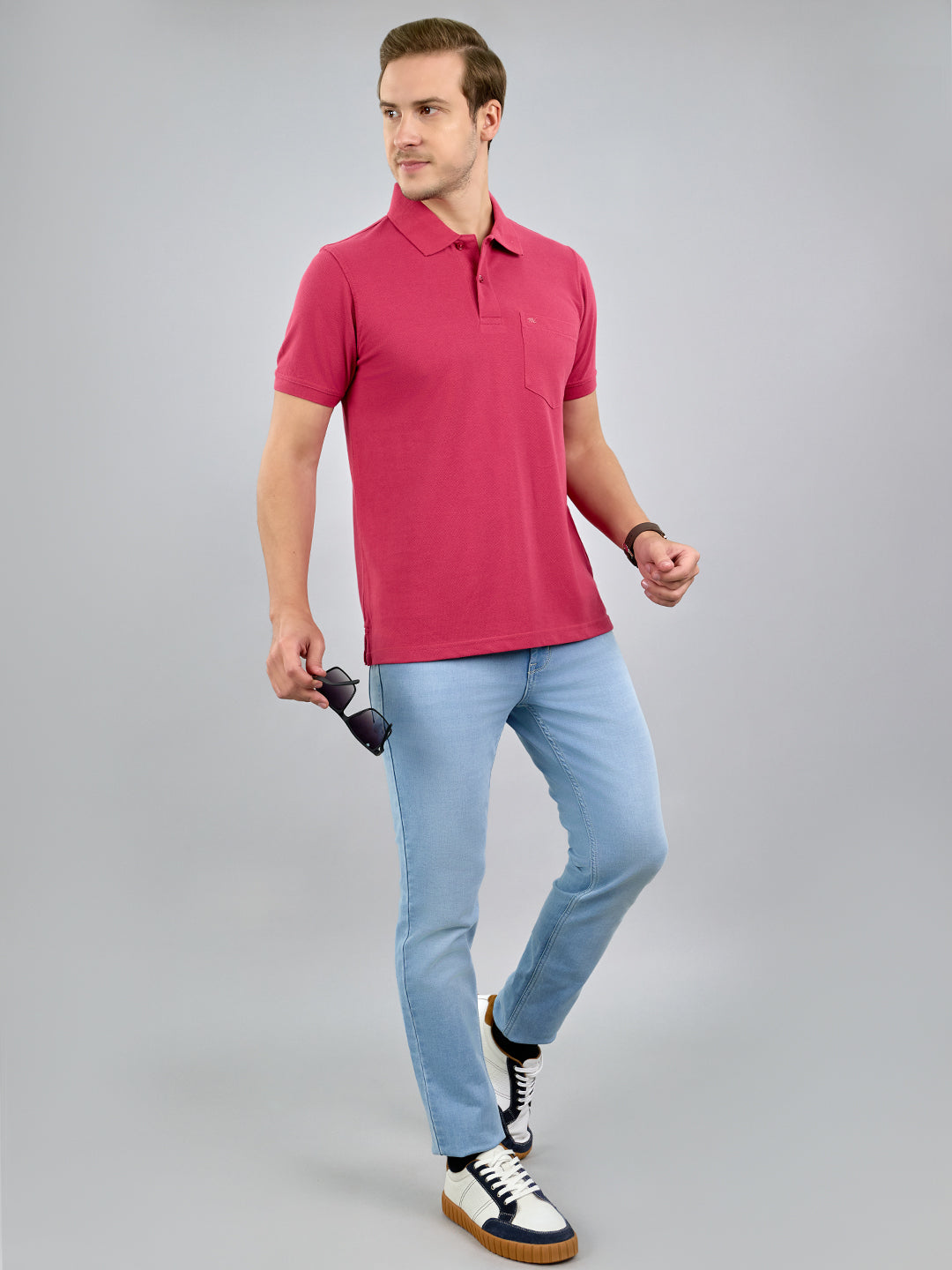 Men Pink Solid Polo Collar Half Sleeve T-Shirt
