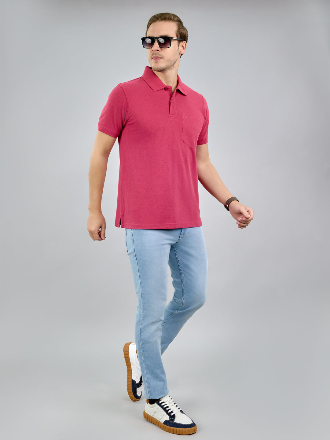 Men Pink Solid Polo Collar Half Sleeve T-Shirt