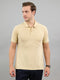Men Camel Brown Solid Polo Collar Half Sleeve T-Shirt