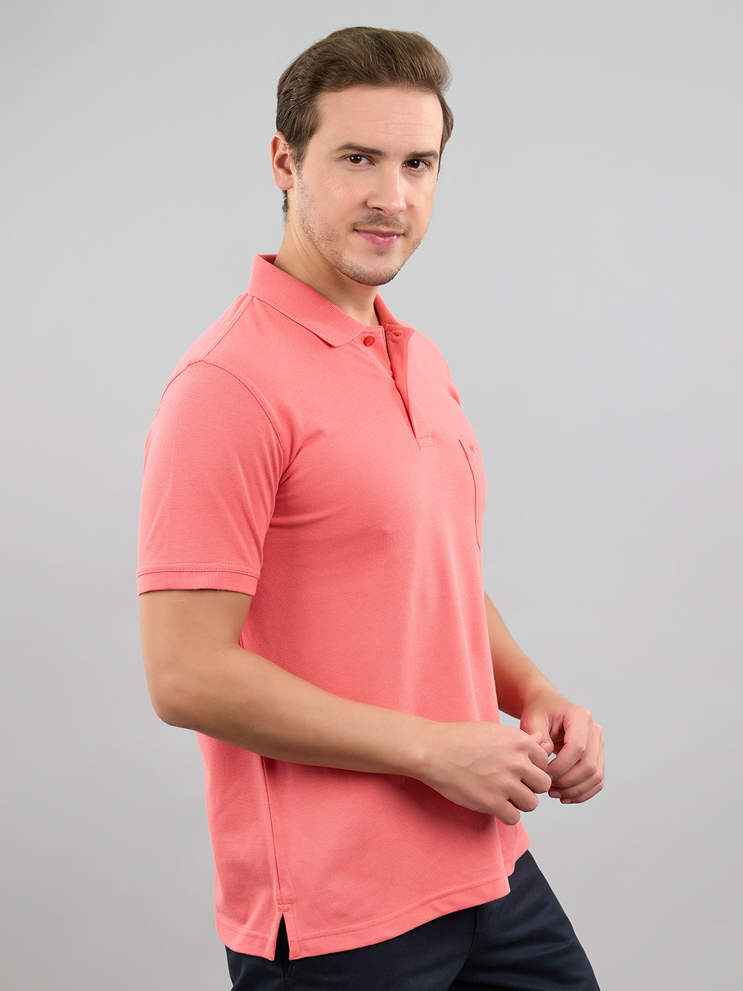 Men Pink Solid Polo Collar Half Sleeve T-Shirt
