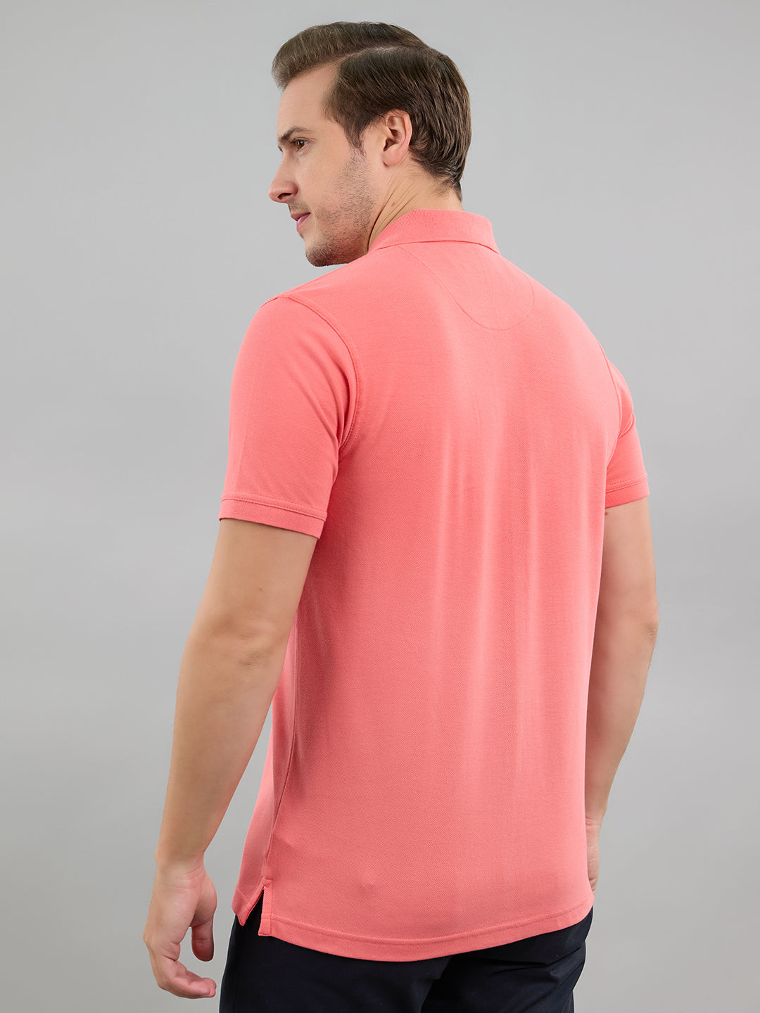 Men Pink Solid Polo Collar Half Sleeve T-Shirt