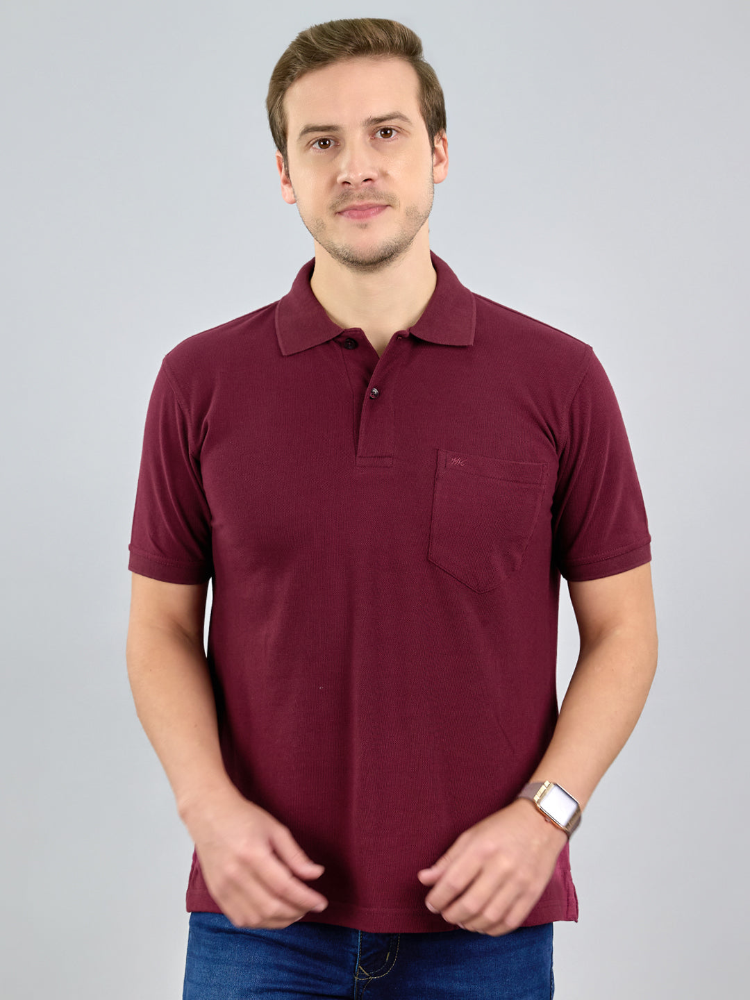 Men Maroon Solid Polo Collar Half Sleeve T-Shirt