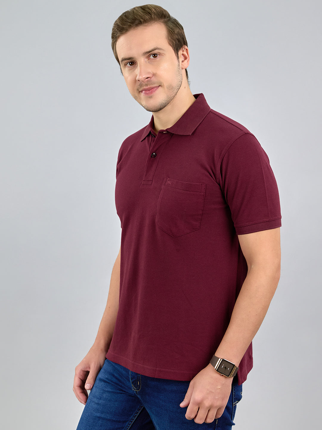 Men Maroon Solid Polo Collar Half Sleeve T-Shirt