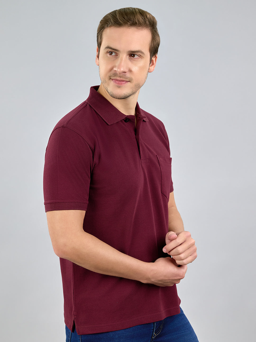Men Maroon Solid Polo Collar Half Sleeve T-Shirt