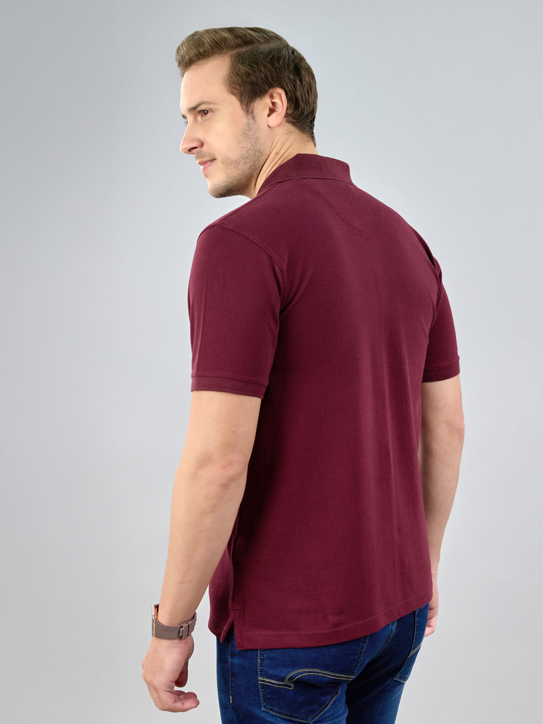 Men Maroon Solid Polo Collar Half Sleeve T-Shirt