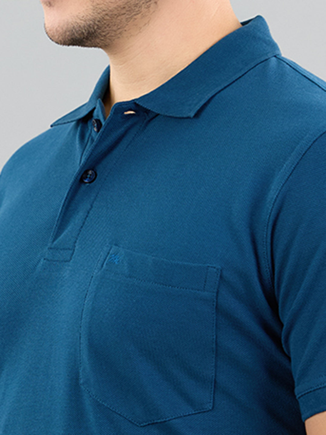 Men Teal Blue Solid Polo Collar Half Sleeve T-Shirt