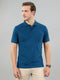 Men Teal Blue Solid Polo Collar Half Sleeve T-Shirt