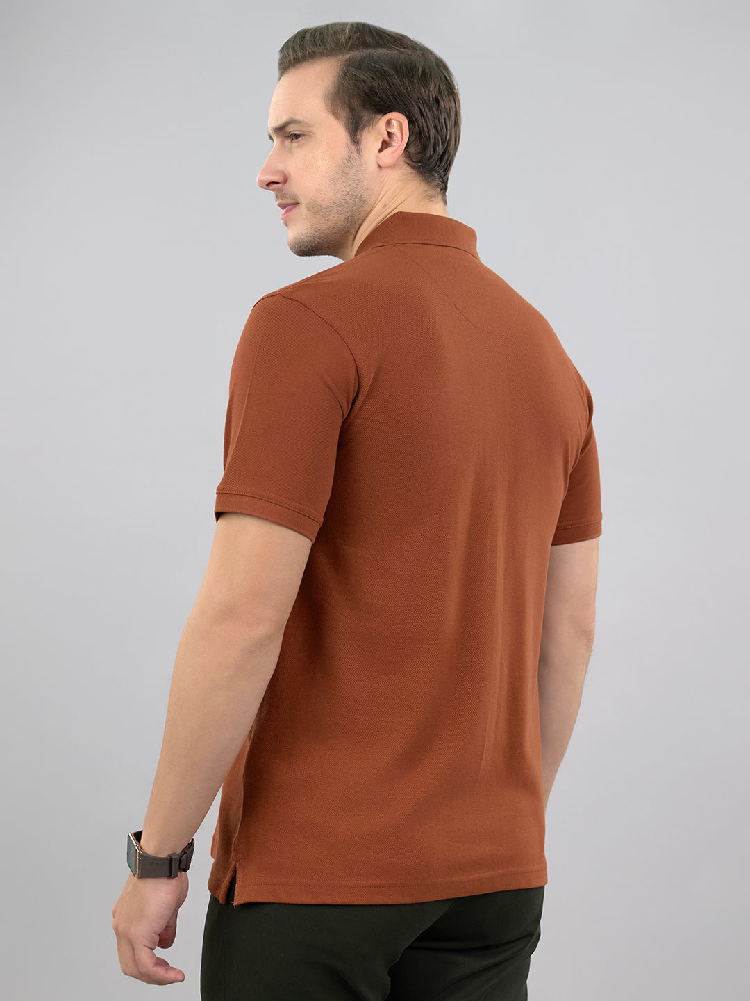 Men Brown Solid Polo Collar Half Sleeve T-Shirt