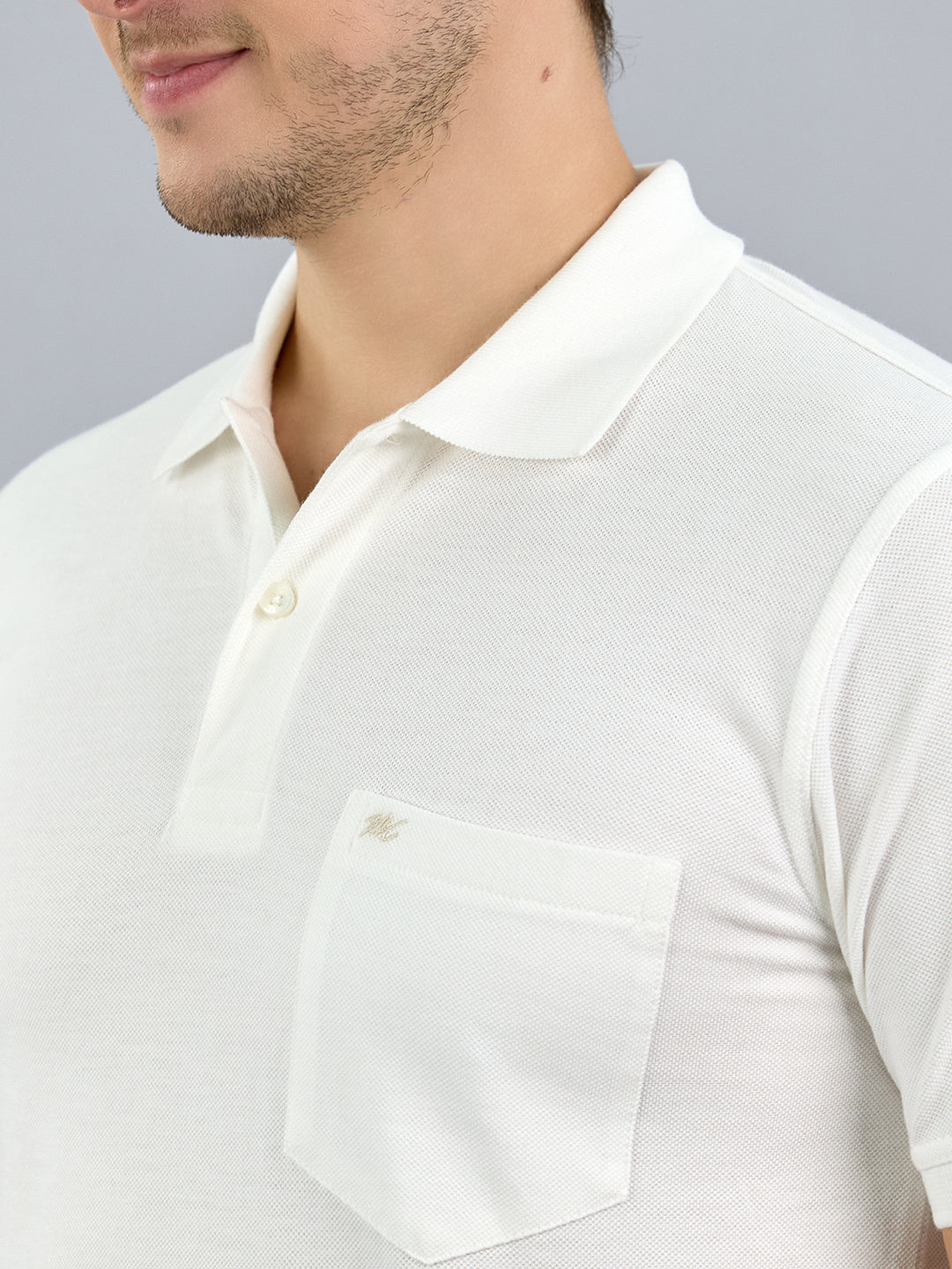 Men White Solid Polo Collar Half Sleeve T-Shirt