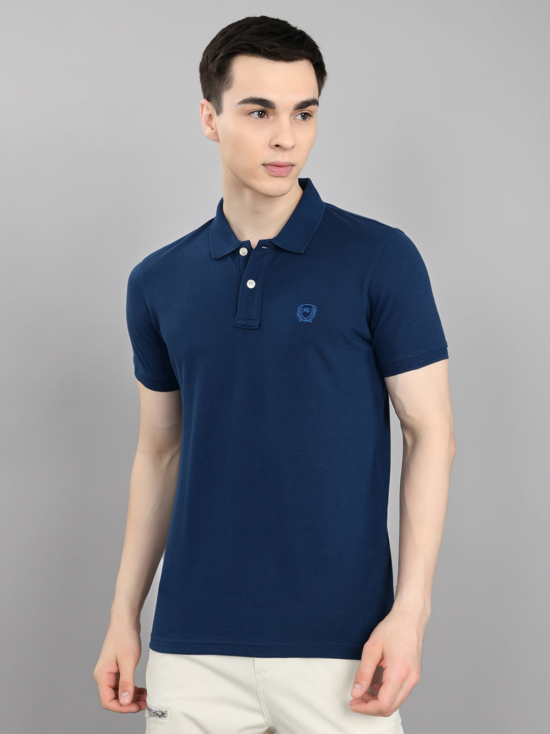 Men Dark Blue Solid Collar Half Sleeve T-Shirt