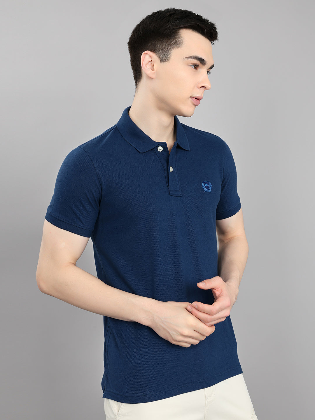 Men Dark Blue Solid Collar Half Sleeve T-Shirt