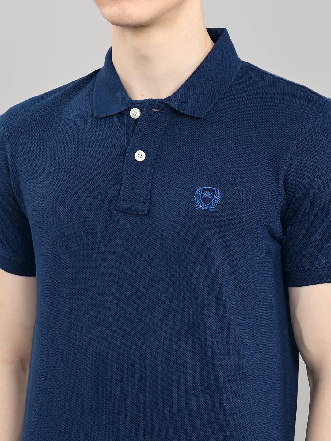 Men Dark Blue Solid Collar Half Sleeve T-Shirt