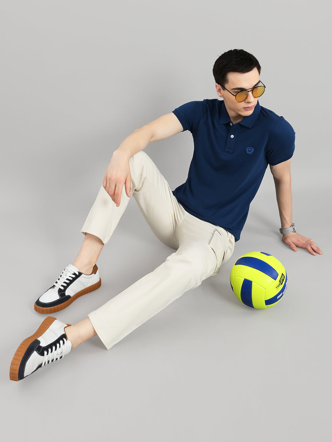 Men Dark Blue Solid Collar Half Sleeve T-Shirt