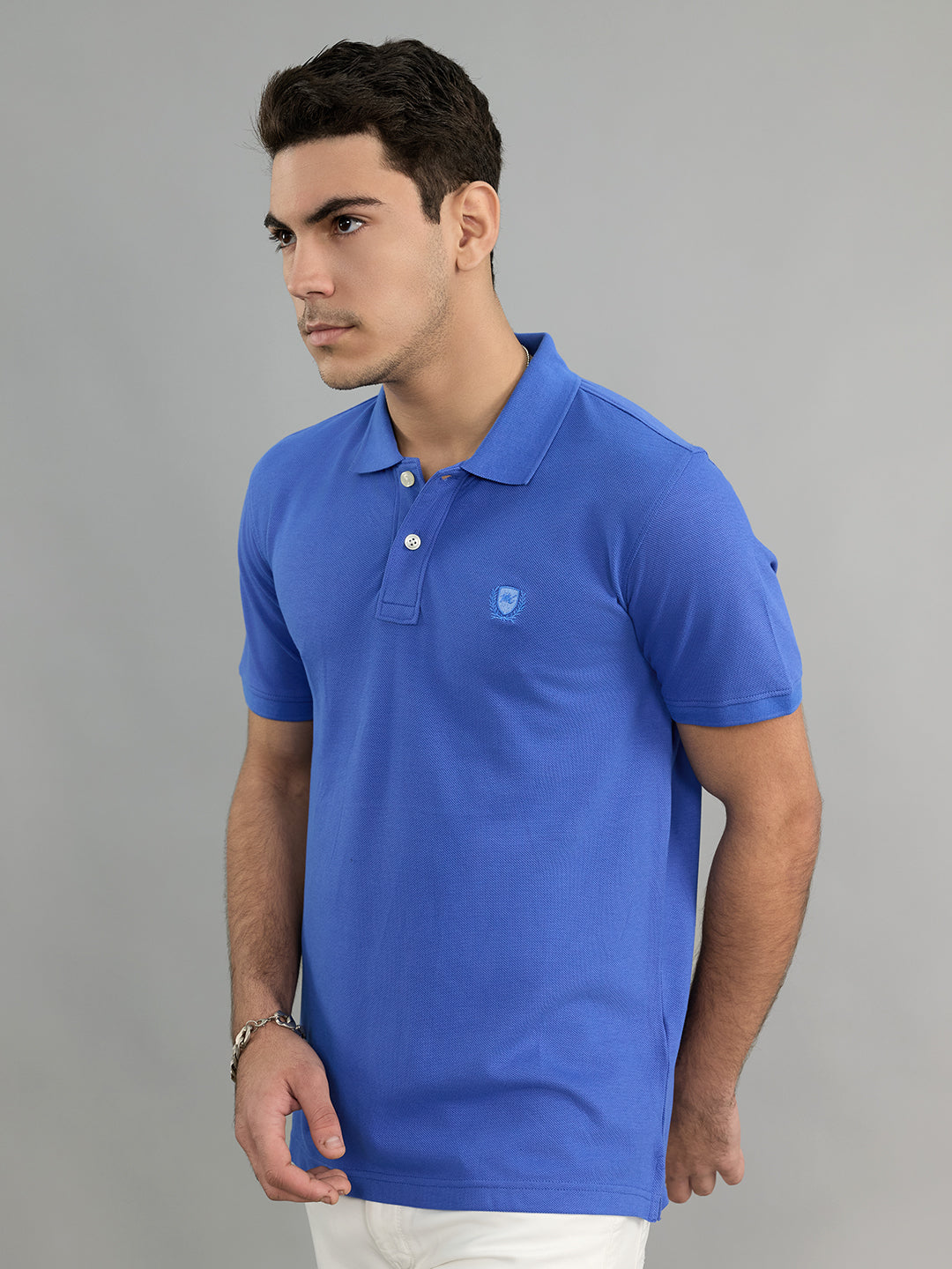 Men Blue Solid Collar Half Sleeve T-Shirt