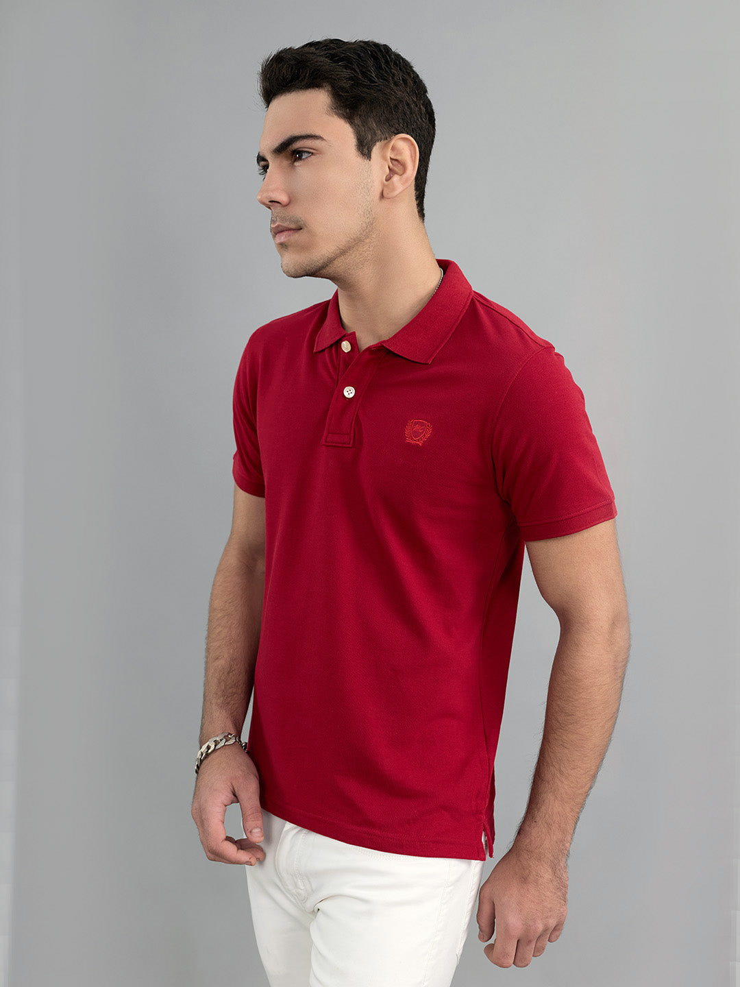 Men Red Solid Polo Collar Half Sleeve T-Shirt