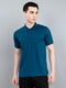 Men Teal Blue Solid Collar Half Sleeve T-Shirt
