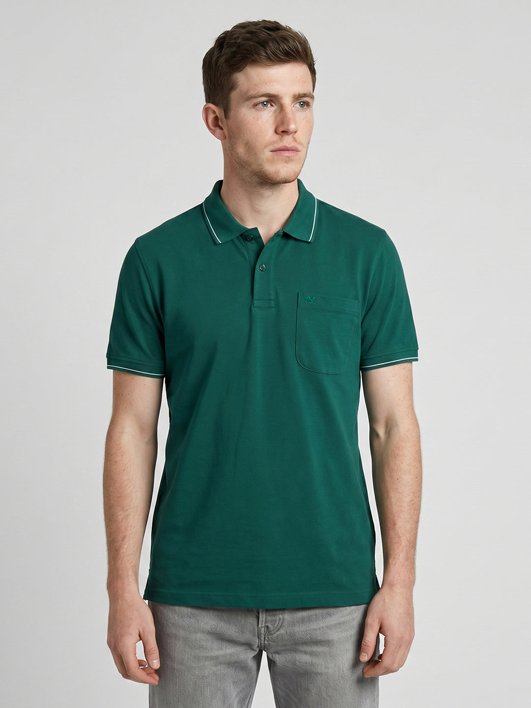 Men Green Solid Polo Collar Half Sleeve T-Shirt