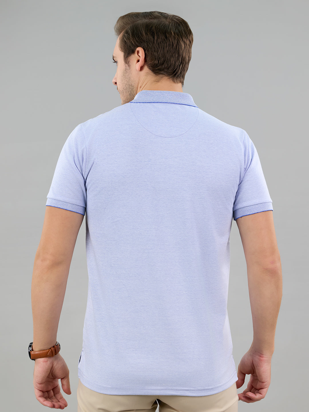 Men Sky Blue Solid Polo Collar Half Sleeve T-Shirt