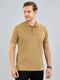Men Camel Brown Solid Polo Collar Half Sleeve T-Shirt