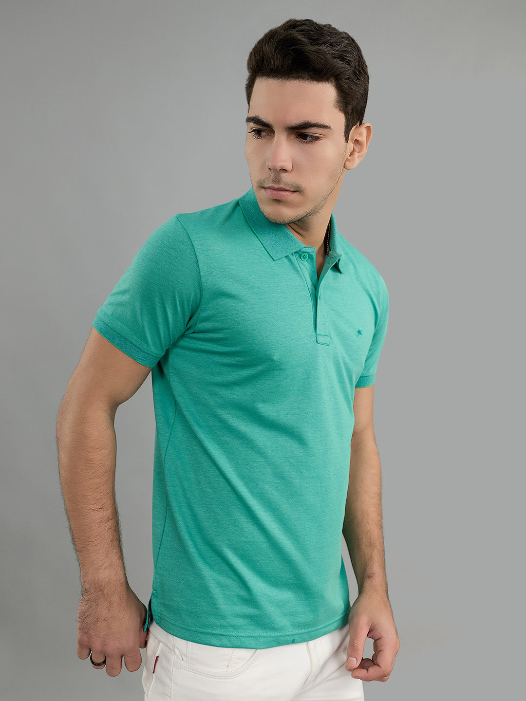 Men Sea Green Solid Collar Half Sleeve T-Shirt
