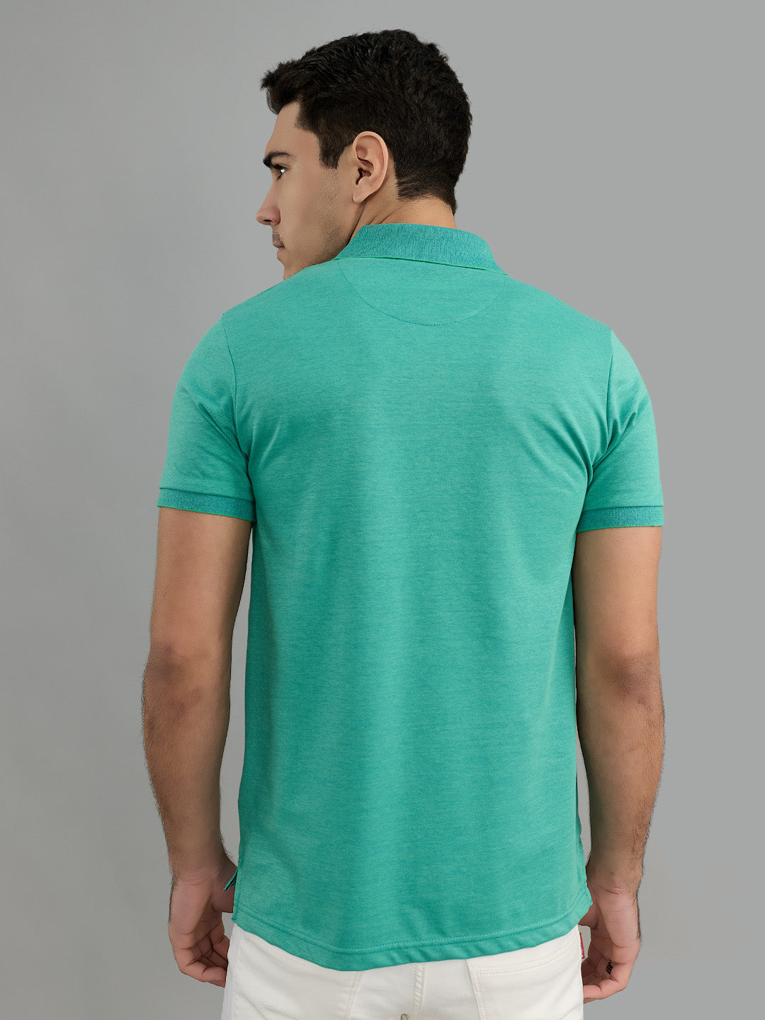 Men Sea Green Solid Collar Half Sleeve T-Shirt