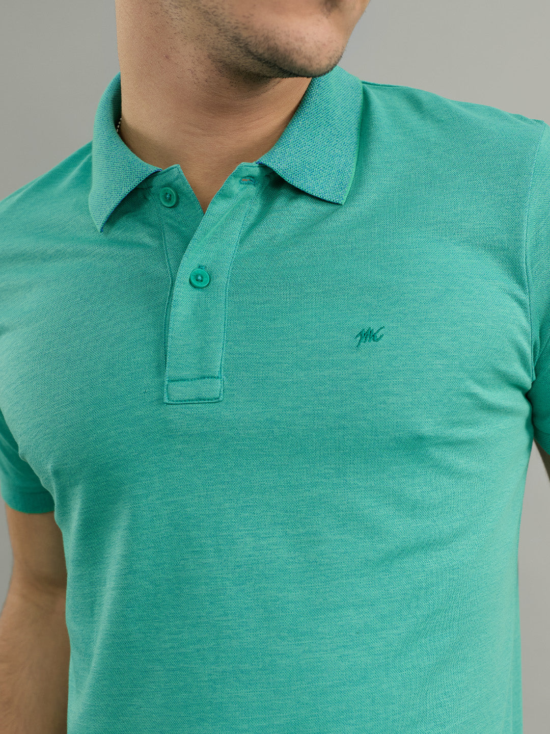 Men Sea Green Solid Collar Half Sleeve T-Shirt