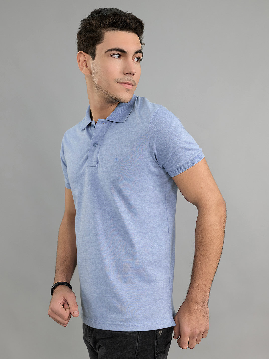 Men Blue Solid Collar Half Sleeve T-Shirt