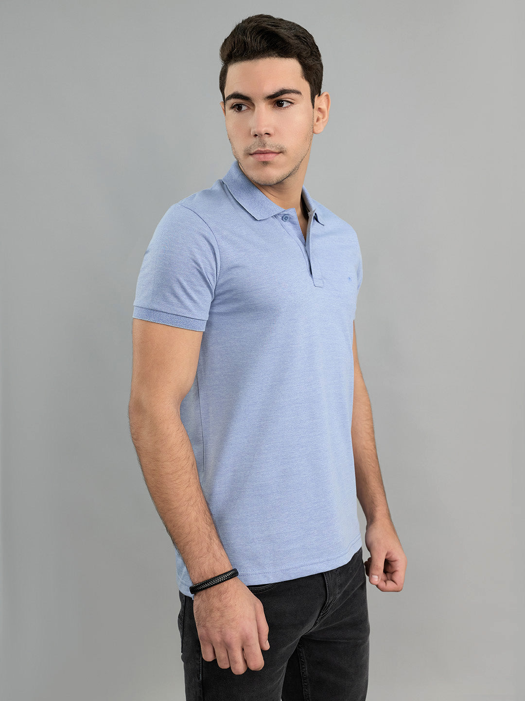 Men Blue Solid Collar Half Sleeve T-Shirt