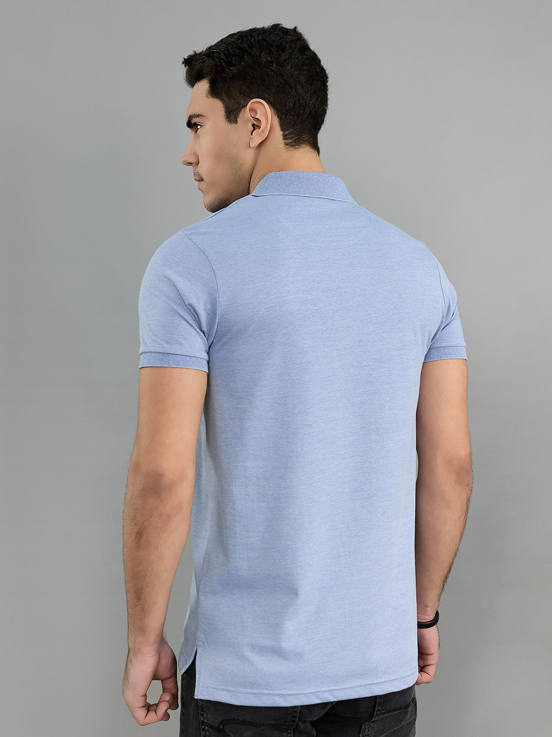Men Blue Solid Collar Half Sleeve T-Shirt