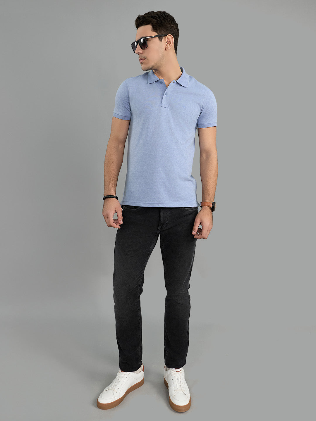 Men Blue Solid Collar Half Sleeve T-Shirt