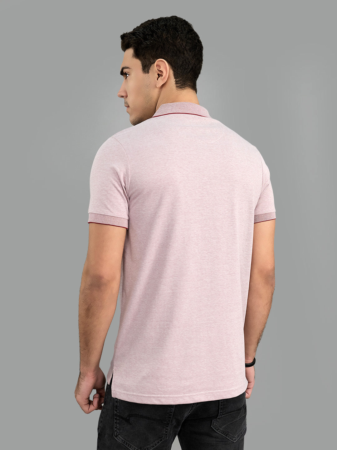 Men Maroon Solid Collar Half Sleeve T-Shirt