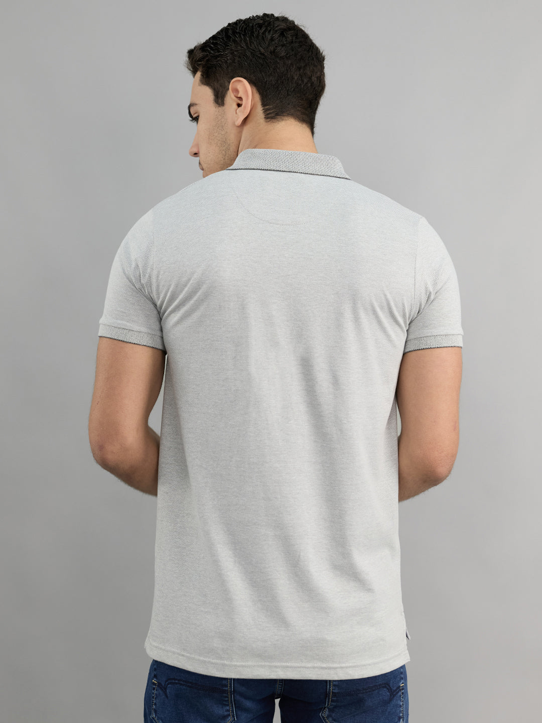 Men Grey Solid Collar Half Sleeve T-Shirt